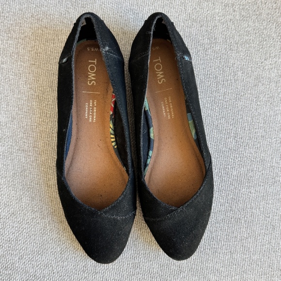 TOMS Women's 5.5 Jutti Neat Ballet Flats Casual Slip On Black Suede - Picture 2 of 9